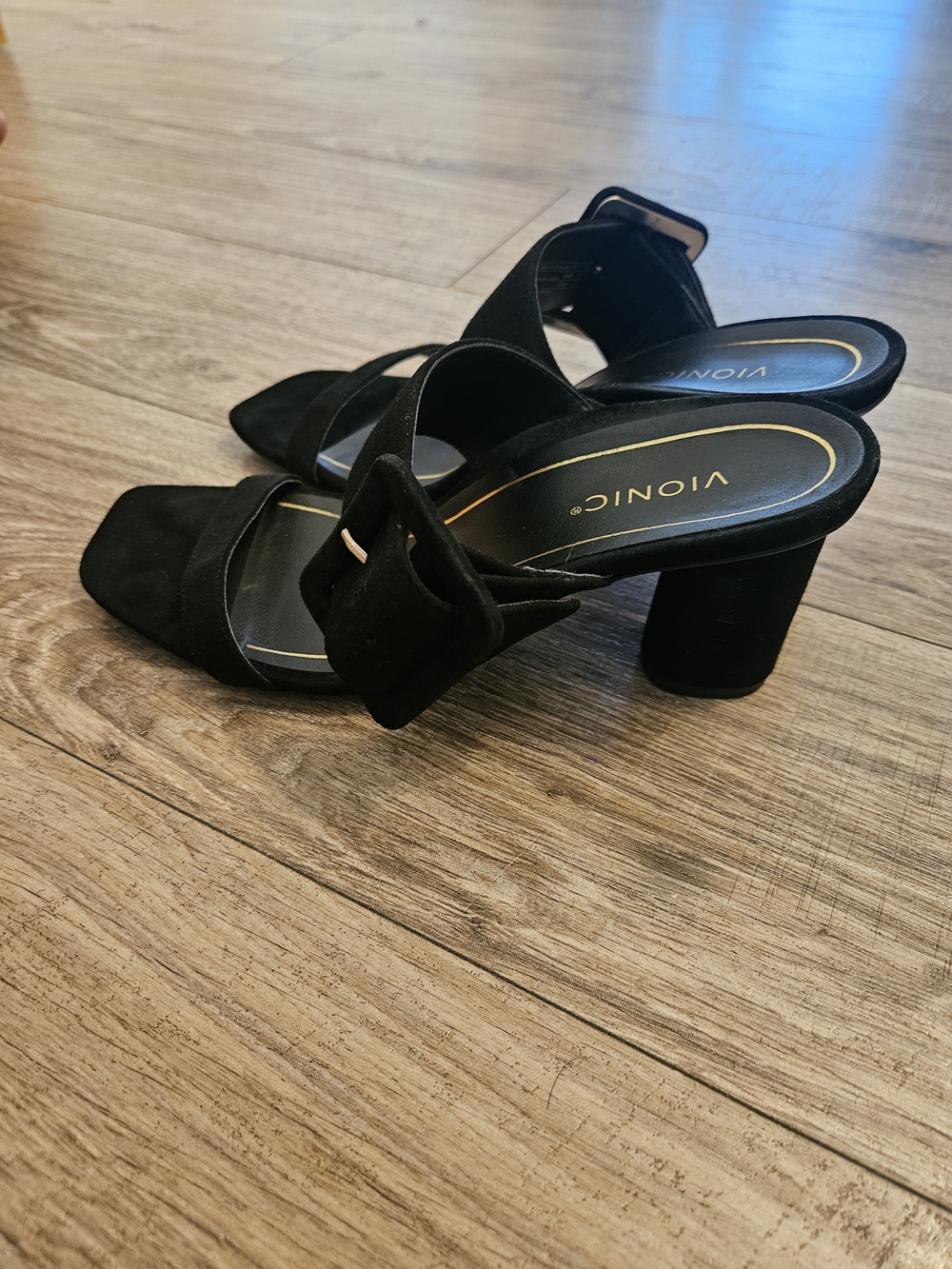 Vionic Brookell Black Suede Buckle Slide Heels Size 7.5 - Picture 8 of 11